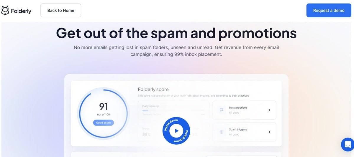 Folderly email deliverability platform showing sender reputation management and inbox placement monitoring features